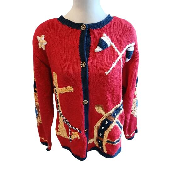 Eagle Eyes Sweaters - Vintage Eagle Eye Nautical knit cardigan Large